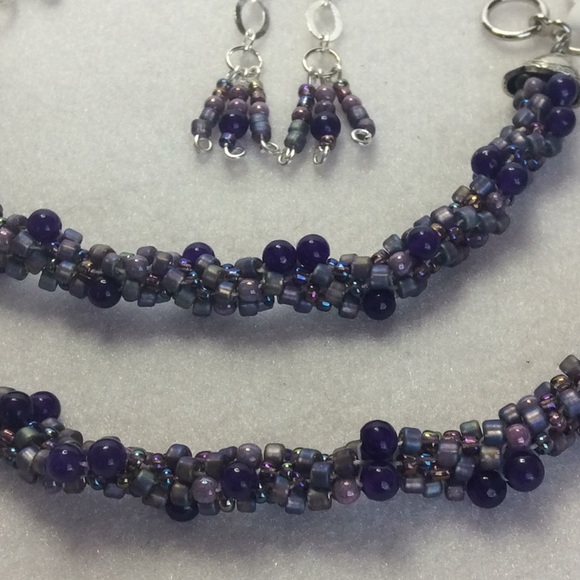 FINAL SALE PRICE Chalcedony & Woven Beads Set in Purple & Lavender - Picture 3 of 5